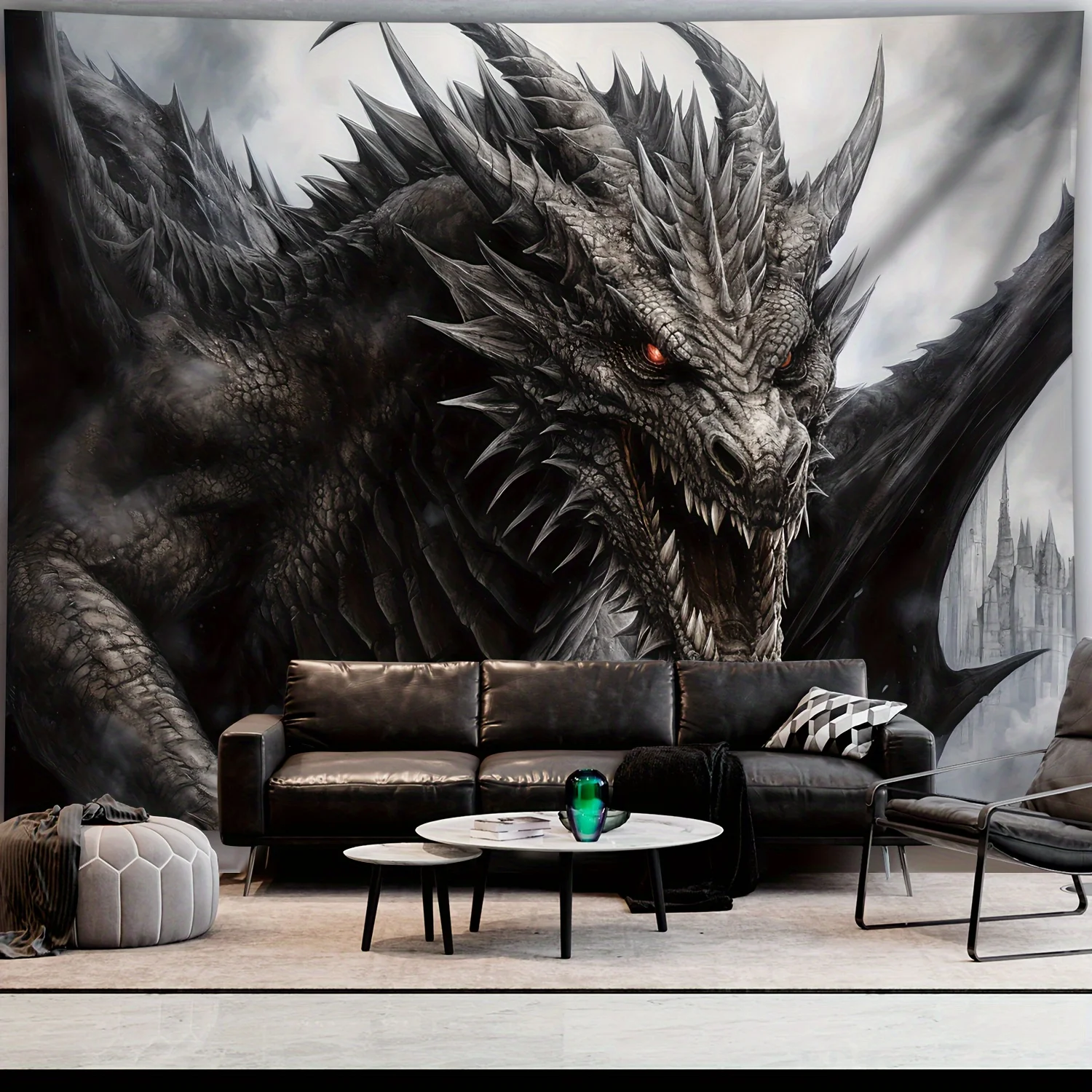 Mighty Black Dragon Tapestry - Perfect Home Decoration, Adding Fantasy and Power to Your Living Space