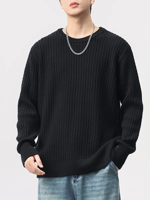 

Мужской вязаный свитер в американском ретро-стиле из длинноворсового хлопка с текстурой косички, свободный повседневный модный топ для осени и зимы