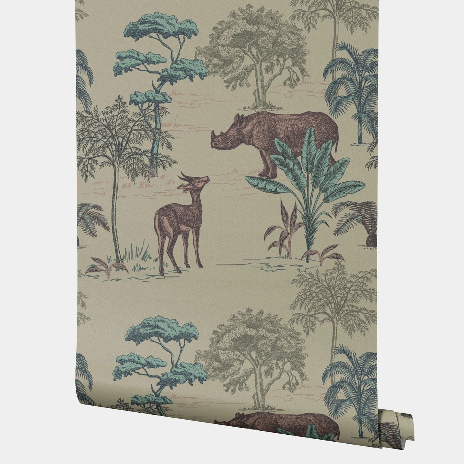 African Animals Wall Sticker Wallpaper,Vintage Animals Self Adhesive Wallpaper,Full Of Mystery Forest Room Decorations,50*300CM