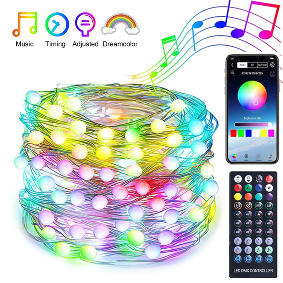 

100/200LED BT Smart Fairy Lights App Control USB Powered RGB Christmas Tree Twinkle String Lights for Party Wedding Garden Decor