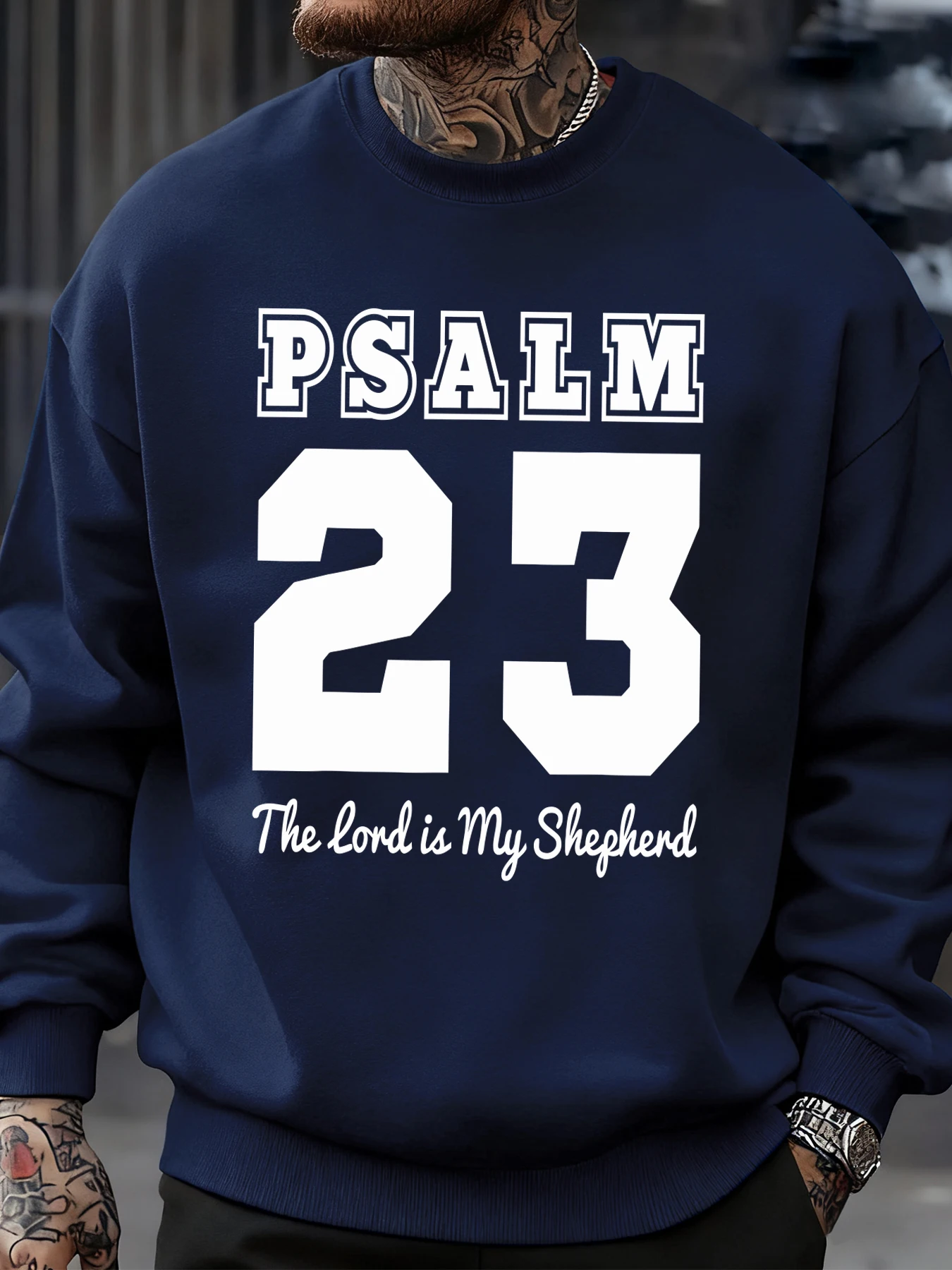 مزمور رقم 23 تصميم بلوفرات رجالية موضة الصوف ملابس رياضية الخريف Crewneck البلوز ملابس مريحة كبيرة الحجم #2