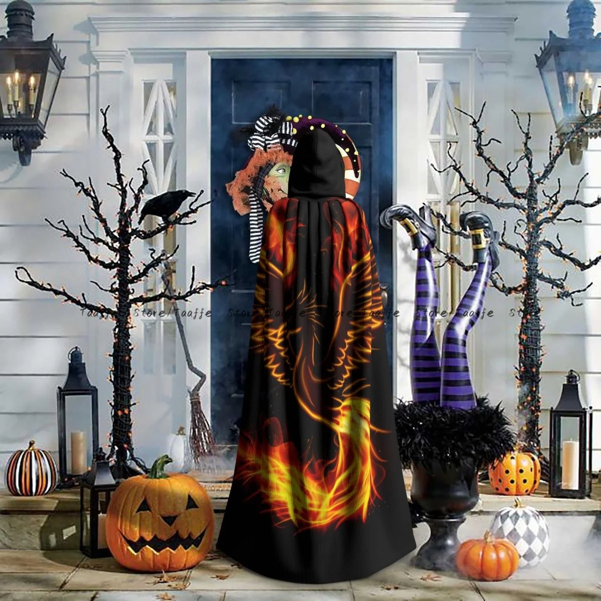 

Adult Fire Burning Phoenix Bird Cloak Cape Hooded Medieval Costume Witch Wicca Vampire Halloween Costume Dress Coat