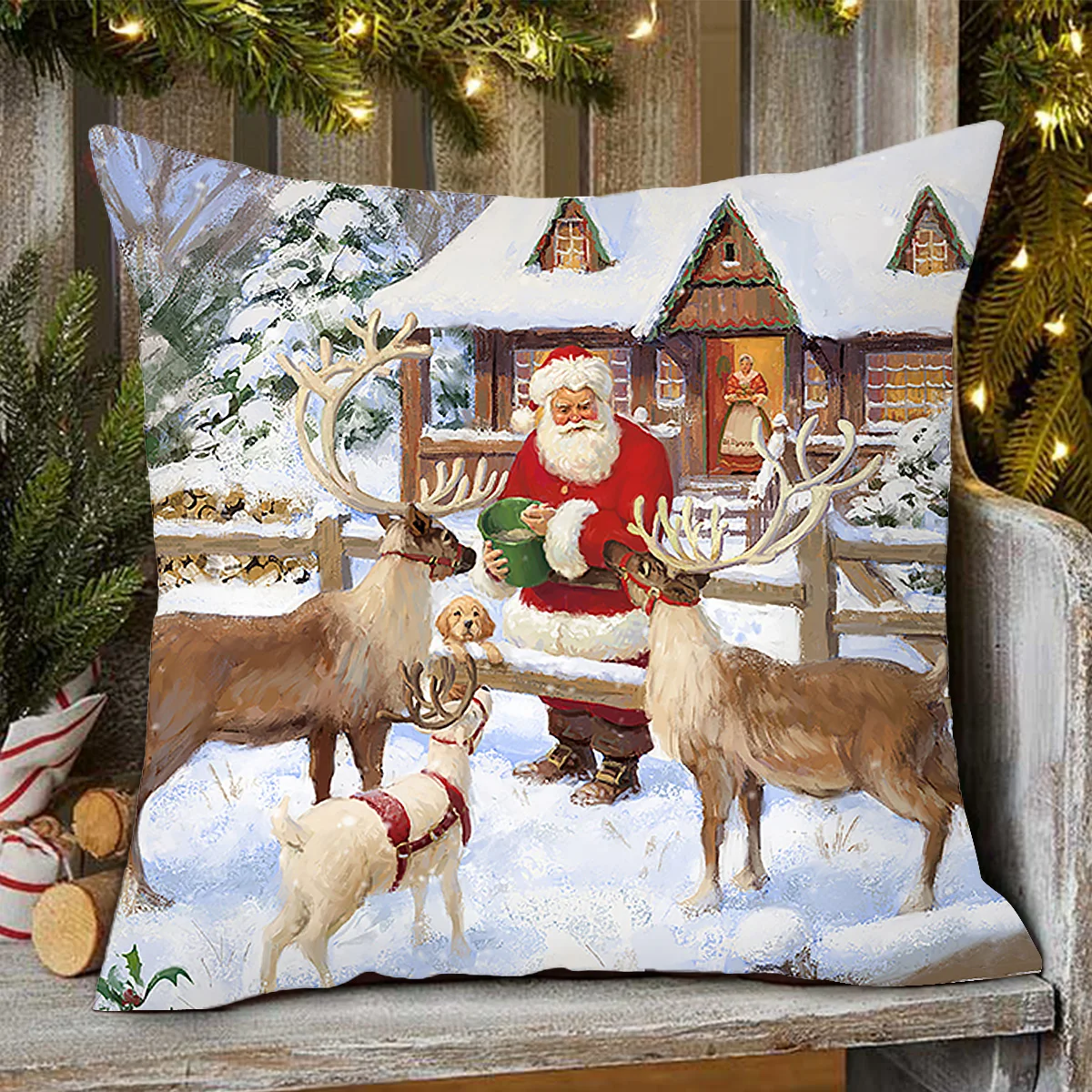 Christmas Cushion Cover Merry Christmas Decorations For Home 2024 Navidad Santa Claus Pillowcase Ornament Happy New Year Gift