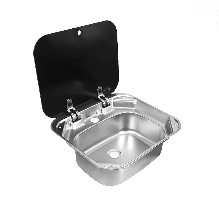 

High Quality Boat RV Caravan Camper Hand Wash Basin Sink Stainless Steel With Tempered Glass Lid