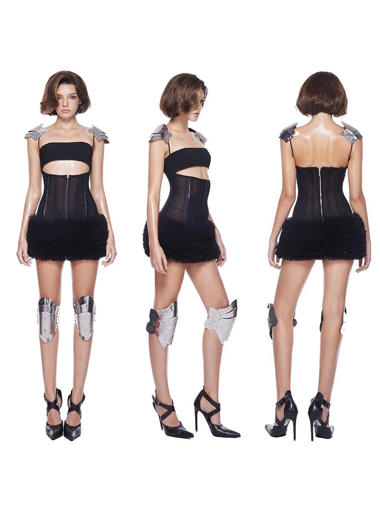 Vestido deslizante de retazos de gato extraño para mujer, malla escalonada, un solo pecho, envuelto en el pecho, Sexy, ajustado, ropa de calle para discoteca