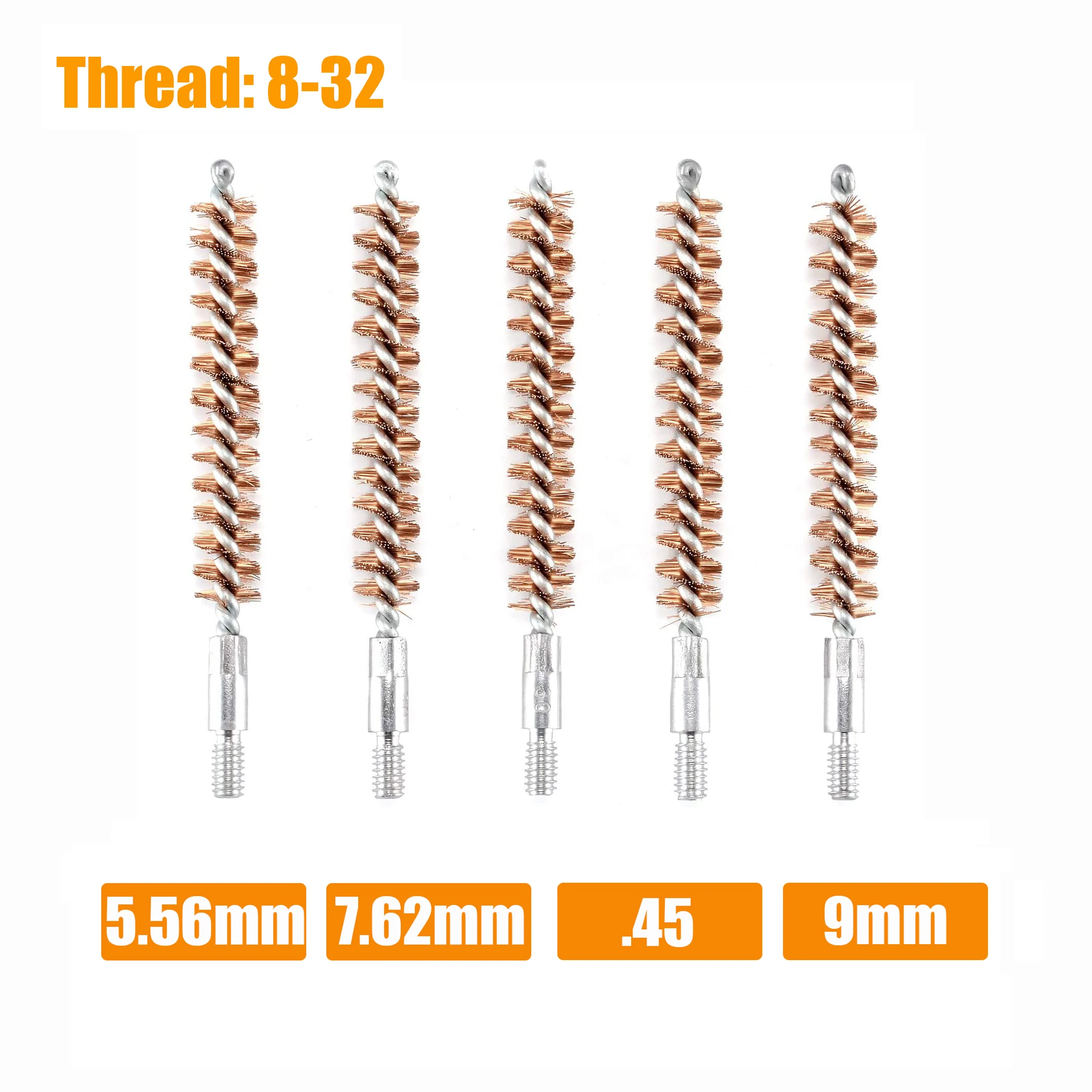 5Pcs/Set Gun Cleaning Brush Head Kit for 9mm .30 7.62mm .22 5.56mm .40 .45 12GA Phosphor Bronze Rifle Pistol Bore Cleaning