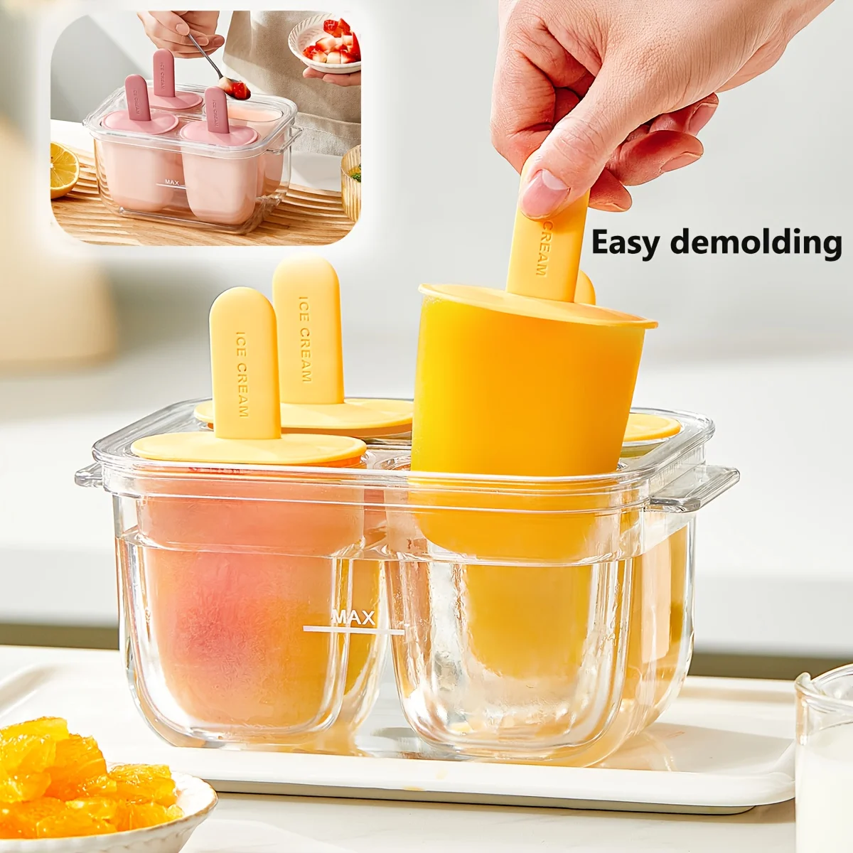 1 unidad de máquina para hacer paletas de fácil liberación: moldes a prueba de fugas para jugo/fruta. Sin BPA, transparente, liberación de agua caliente. Herramienta para paletas caseras