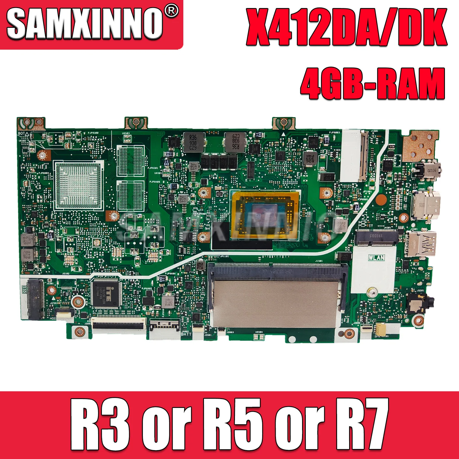 

Материнская плата SAMXINNO X412DA для ноутбука ASUS Vivobook X412DK R412DA F412DA A412DK F412DK материнская плата AMD R3 R5 R7 процессор 4G RAM