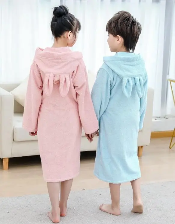 New ArrivedKids Cartoon Robe Sleepwear Boy Girl Pure Cotton Toweling Hooded Kimono Bathrobe Soft Water Uptake Homewear Nightgown