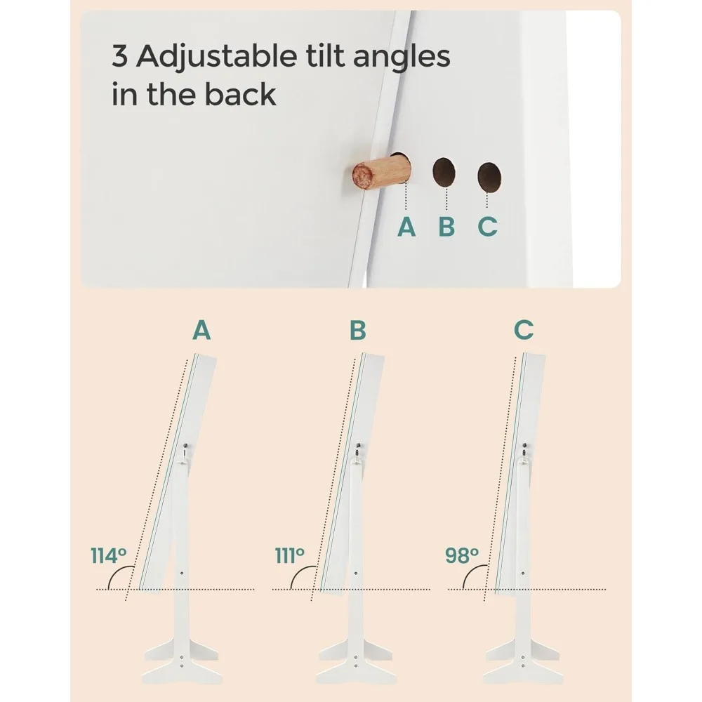 Vrijstaande sieradenkast met slot, volledige spiegel en cosmetische opbergorganisator voor kettingen en oorbellen - Wit