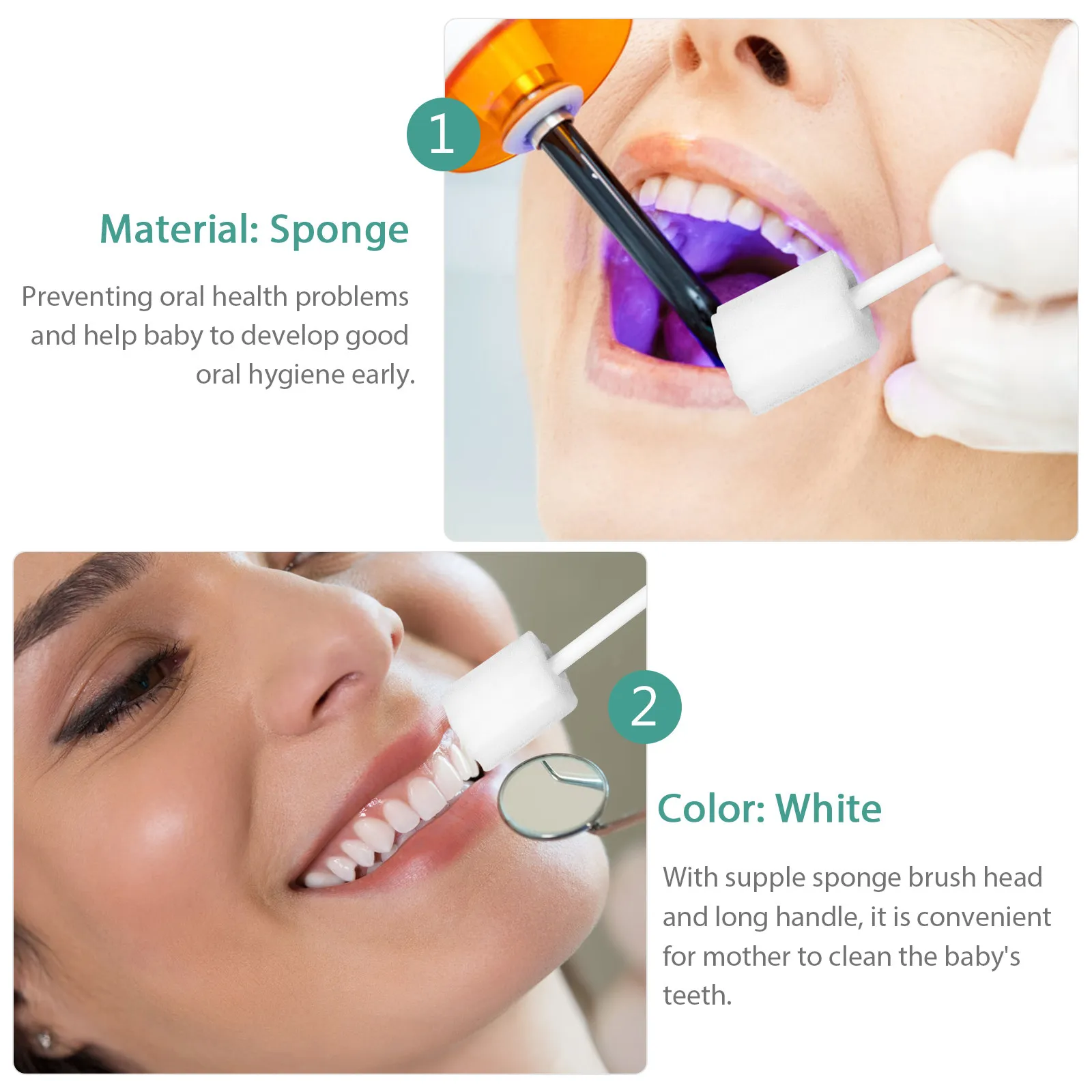 30Pcs Baby Tongue Oral Cleaning Stick Disposable Sponge Toothbrush Infant Cleaner Safe Hygienic Oral Care Tool for Baby