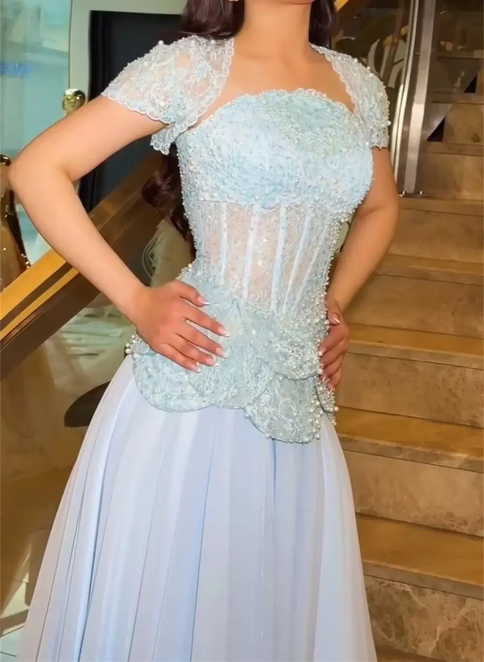 블루 레이스 구슬 댄스 파티 드레스 스팽글 웨딩 파티 드레스 vestidos de noiva 바닥 길이 맞춤형 이브닝 드레스 2025