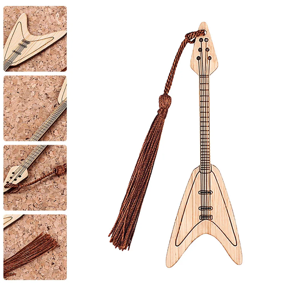 

Bamboo Bookmark Creative Guitar Shape Eco-Friendly Page Marker Decorative Book Mark Gift for Readers Students Writers