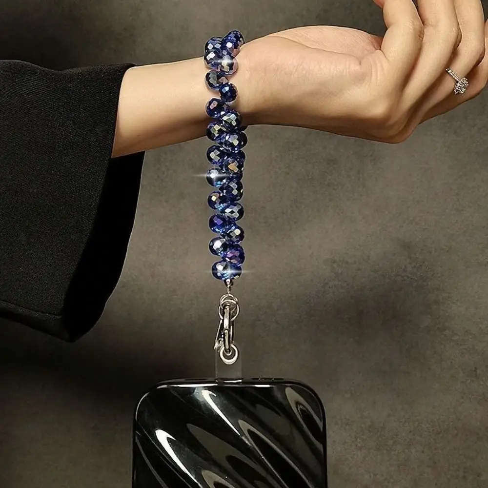 Stylish Glitter Crystal Bead Pendant Detachable Transparent Wrist Crystal Chain Colorful Phone Lanyard for Women Girls