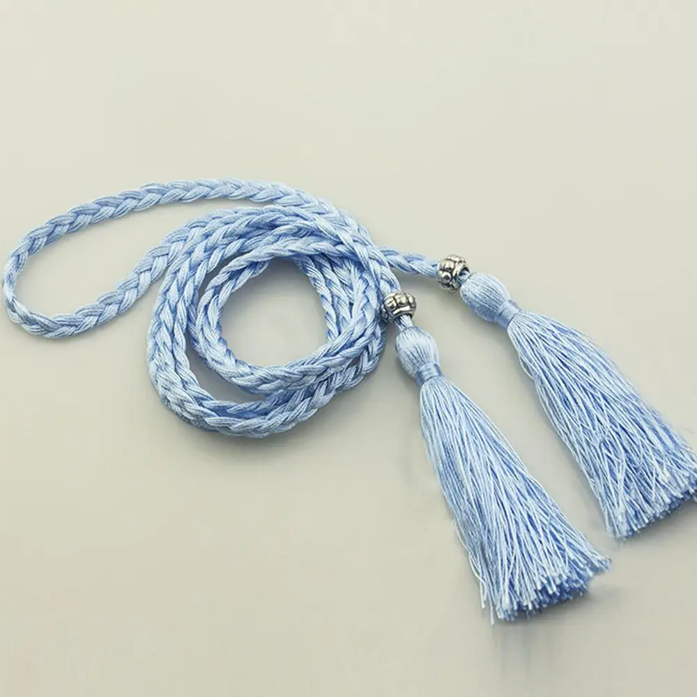 Cinturón de cuerda tejida con lazo decorado de 160cm, cinturones con borlas, cinturones trenzados con cuerda para la cintura, cadena para la cintura