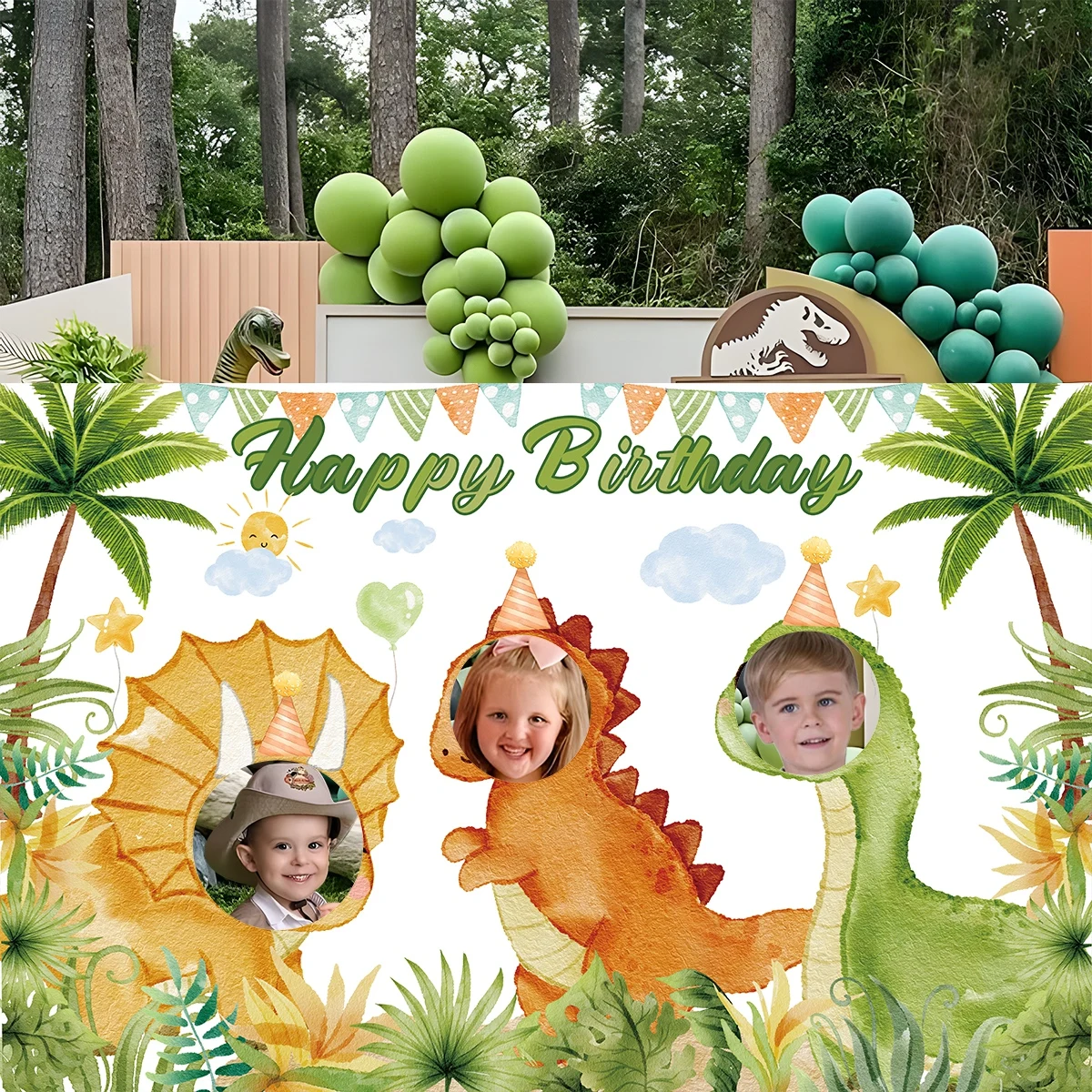 Dinosaur Jungle Animal Birthday Photo Props Birthday Party Decorations Dinosaur Theme Birthday Banner Party Backdrop