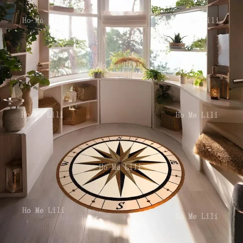 

UBN33Sailor Nautical Compass Themed Mat Yacht Carpet Round Rug Summer House Coastal Decor9Hb^