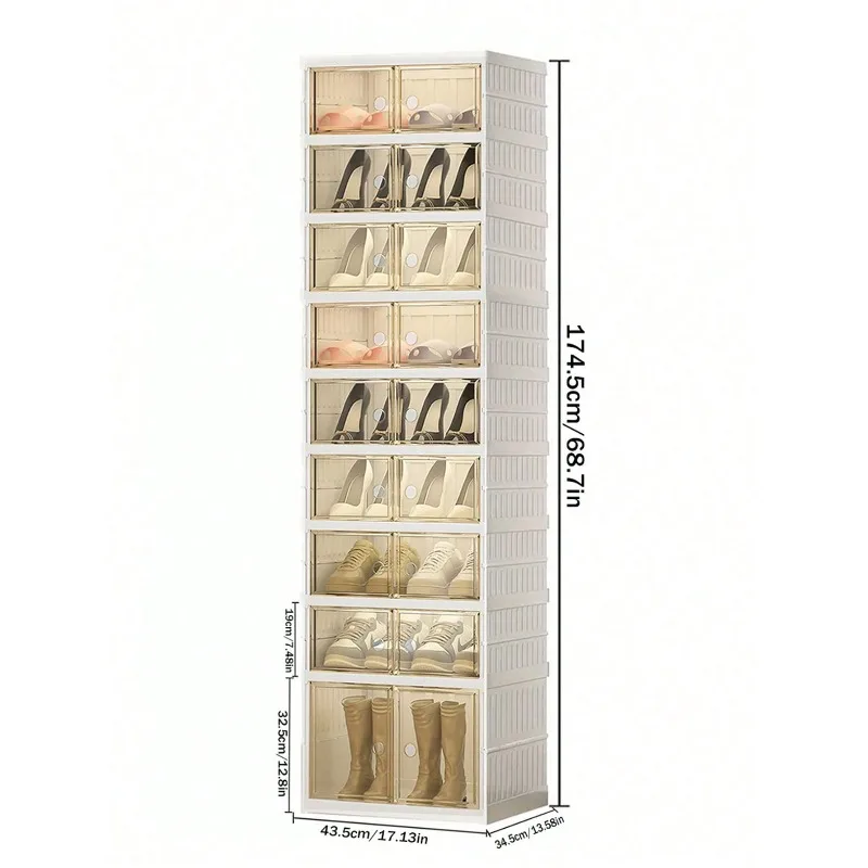 3/6/9-Tier Plastic Shoe Cabinet With Door, Stackable Foldable Space-Saving Build, Quick Assembly & Large Storage Capacity. Robust Solid Construction, Multi-Scene Use For Home, Closet And Shop, Practical Storage Pick For Compact Living Spaces.