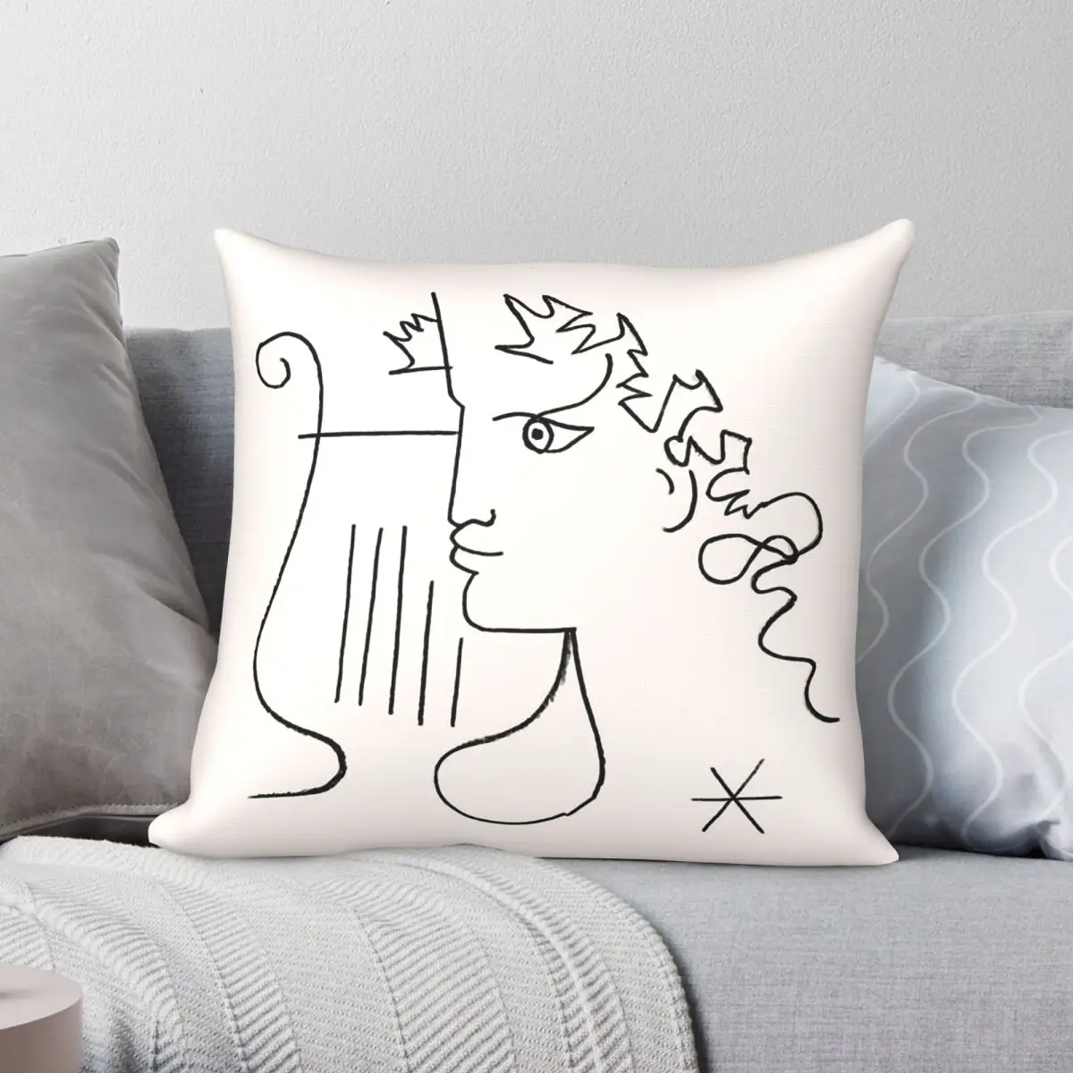 Jean Cocteau Profile With Harp Square Pillowcase Polyester Linen Velvet Pattern Zip Decor Home Cushion Cover 18