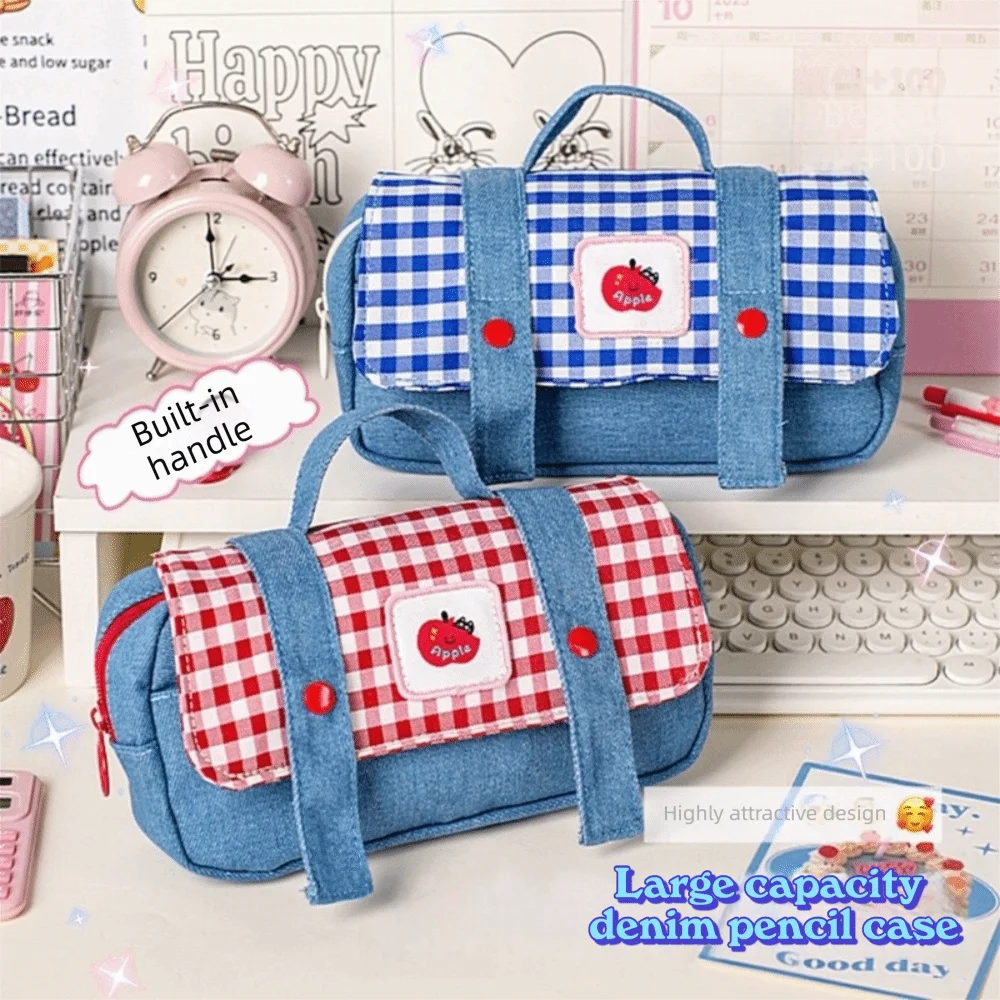 

Kawaii Multifunctional Pencil Case Large Capacity Denim Makeup Storage Bag Foldable School Stationery Students Stationery