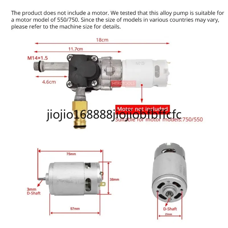Suitable for Pressure Washer Zinc Alloy Pump Head No Motor Plunger Portable Lithium Power Cleaner Accessories Car Washing Machin