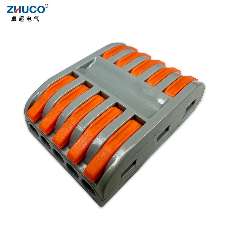 2pcs PCT-225 32A Copper Construction Eectrician Terminal 5 In 5 Out Fast Wiring Terminal Quick Cable Branch Line Connector