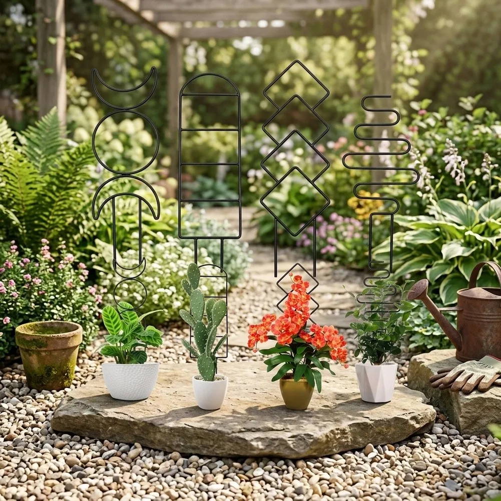 Wrought Iron Plant Support Set for Indoor Climbers - Black Trellis Brackets Compatible with Pothos Monstera Ivy