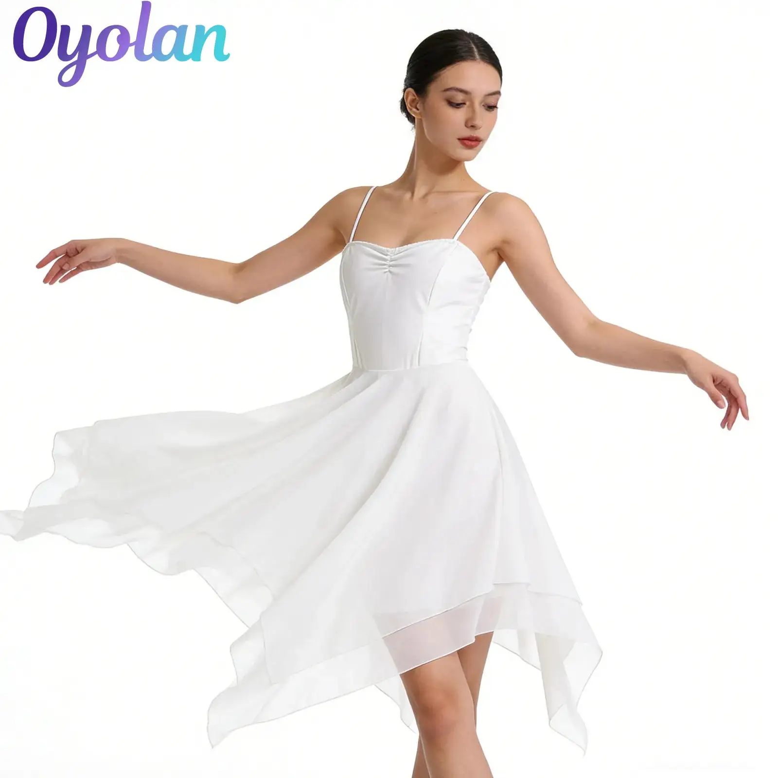 

Womens Adult Asymmetric Chiffon Ballet Lyrical Contemporary Dance Dress Dancewear Gymnastics Leotards Ballerina Ballroom Costume