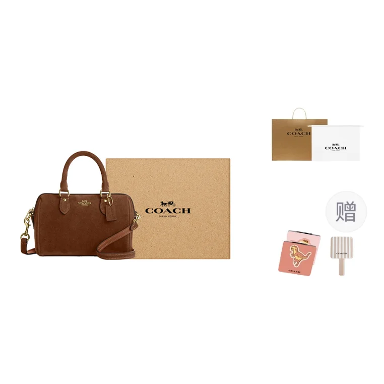 COACH Rowan Suede Boston Bag Crossbody Handbags Mini Women's Warm Brown CEQ65-IMWBR