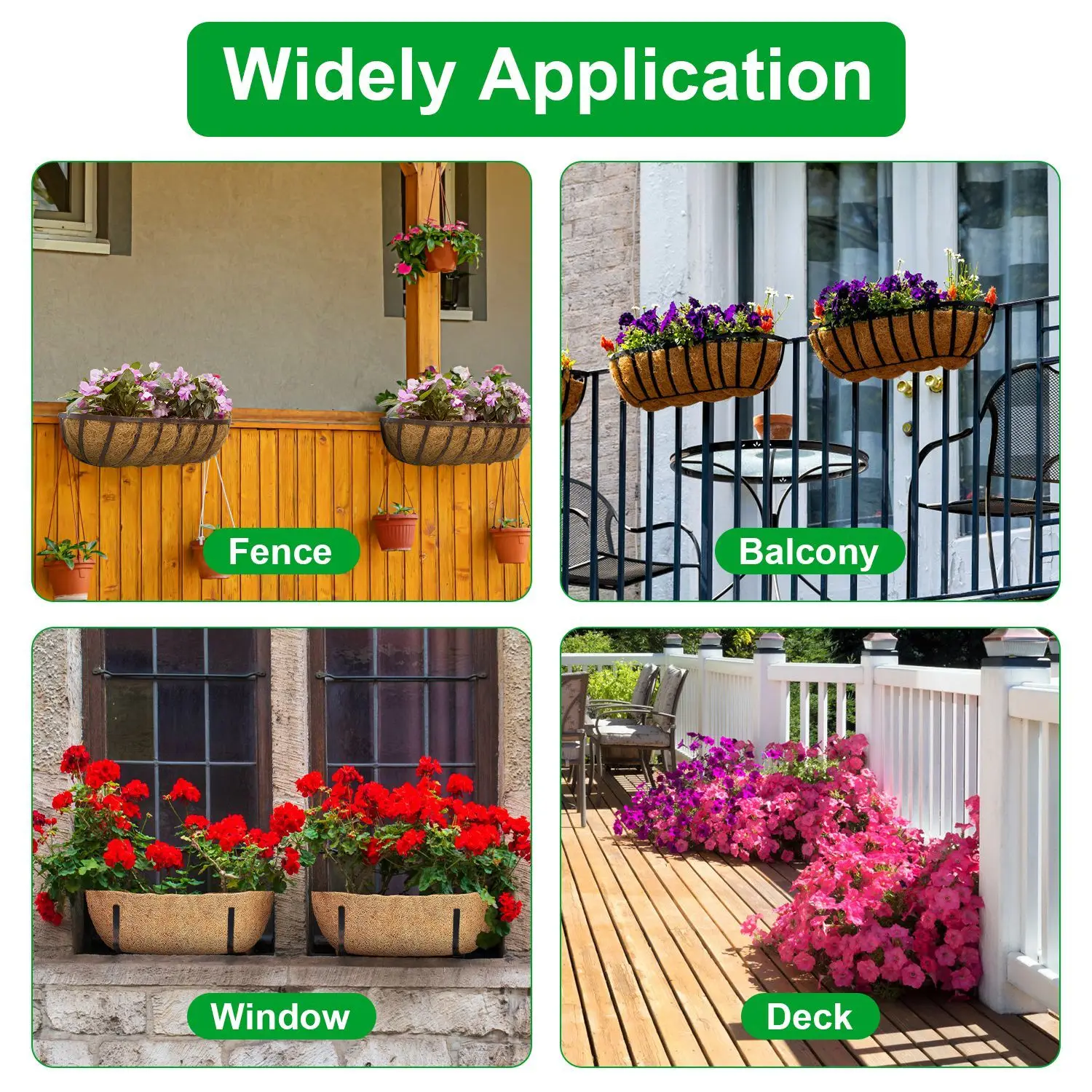 Coconut Fiber Window Box Liners, 24/30/36 Inch Trough Coco Liners for Wire Window Baskets, Woven Coir Planter Insert for Balcony