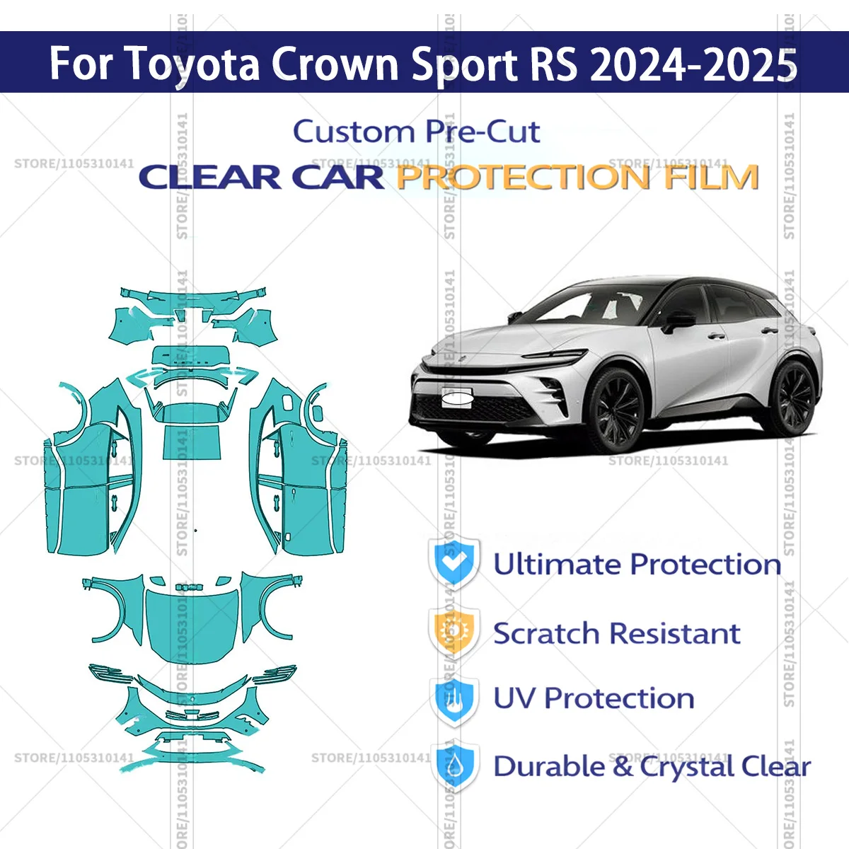 

Для Toyota Crown Sport RS 2024-2025: Предварительно вырезанная прозрачная защитная пленка (PPF) для автомобиля, полный комплект для всего кузова