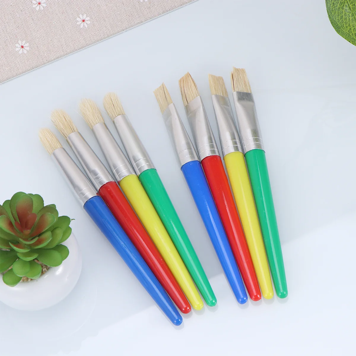 

8pcs Set For Kids Paint Brush Premium Bristle Hair Plastic Handle Metal Tube Durable Easy Control Beginners Painting Practice