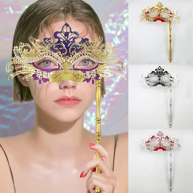 

Masquerade Mask Venetian Metal Mask Rhinestone Filigree Shiny Halloween Costume Mardi Gras Mask for Women Couples Party Elegant
