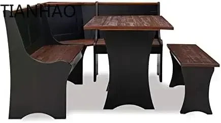 solid wood black Conversation Indoor Kitchen Corner Breakfast Dining Set dinning room table and chairs
