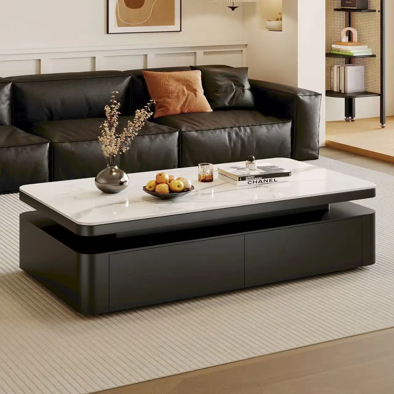 Rock slab coffee table living room household small apartment modern light luxury high-end rectangular small table