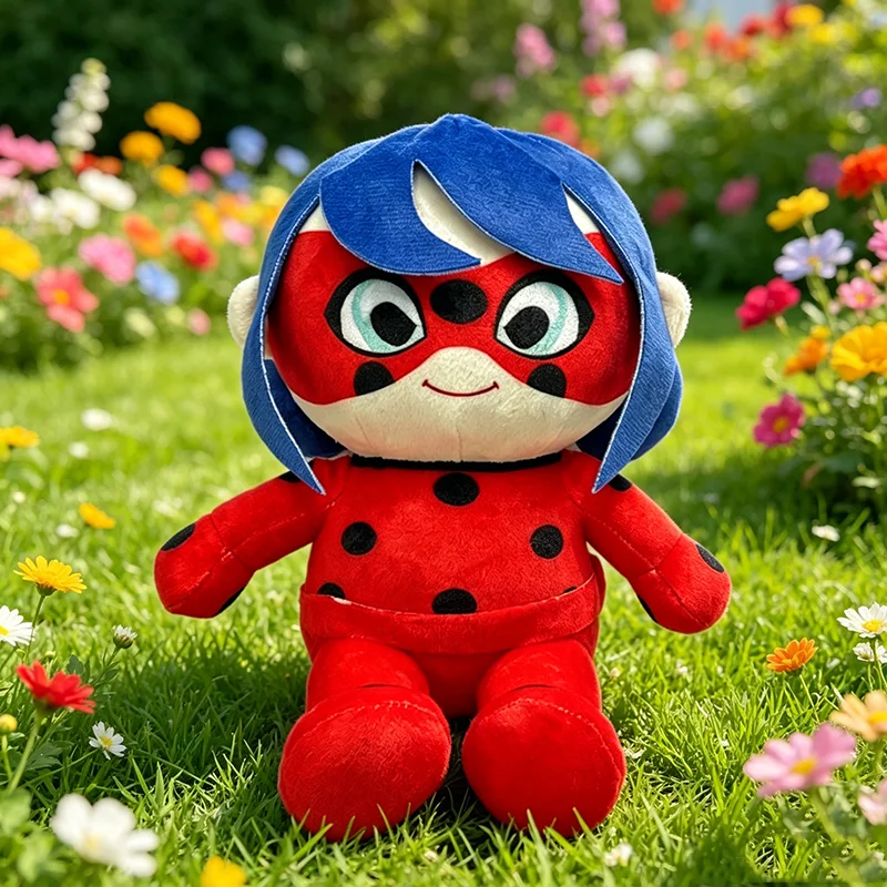 Boneca de Pelúcia Miraculous Ladybug, Adorável Joaninha Marinette do Miraculous com o Icônico Traje Vermelho de Bolinhas, Brinquedo Macio para Fãs