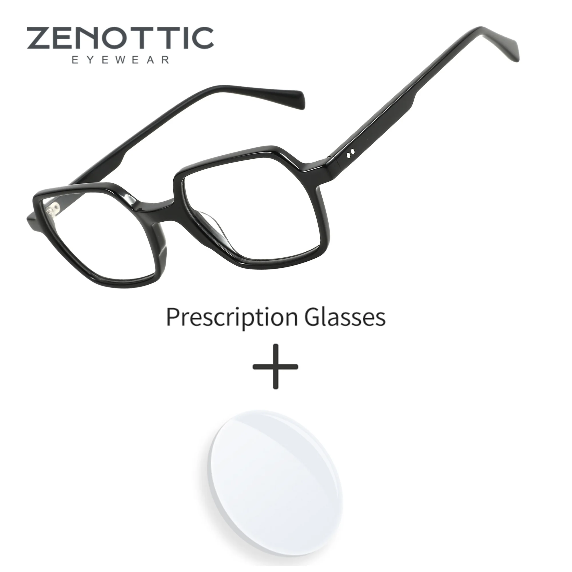 ZENOTTIC Men M Size Geometric Polygon Acetate Prescription Glasses Custom Myopia Vision Correction Comfort Eyewear