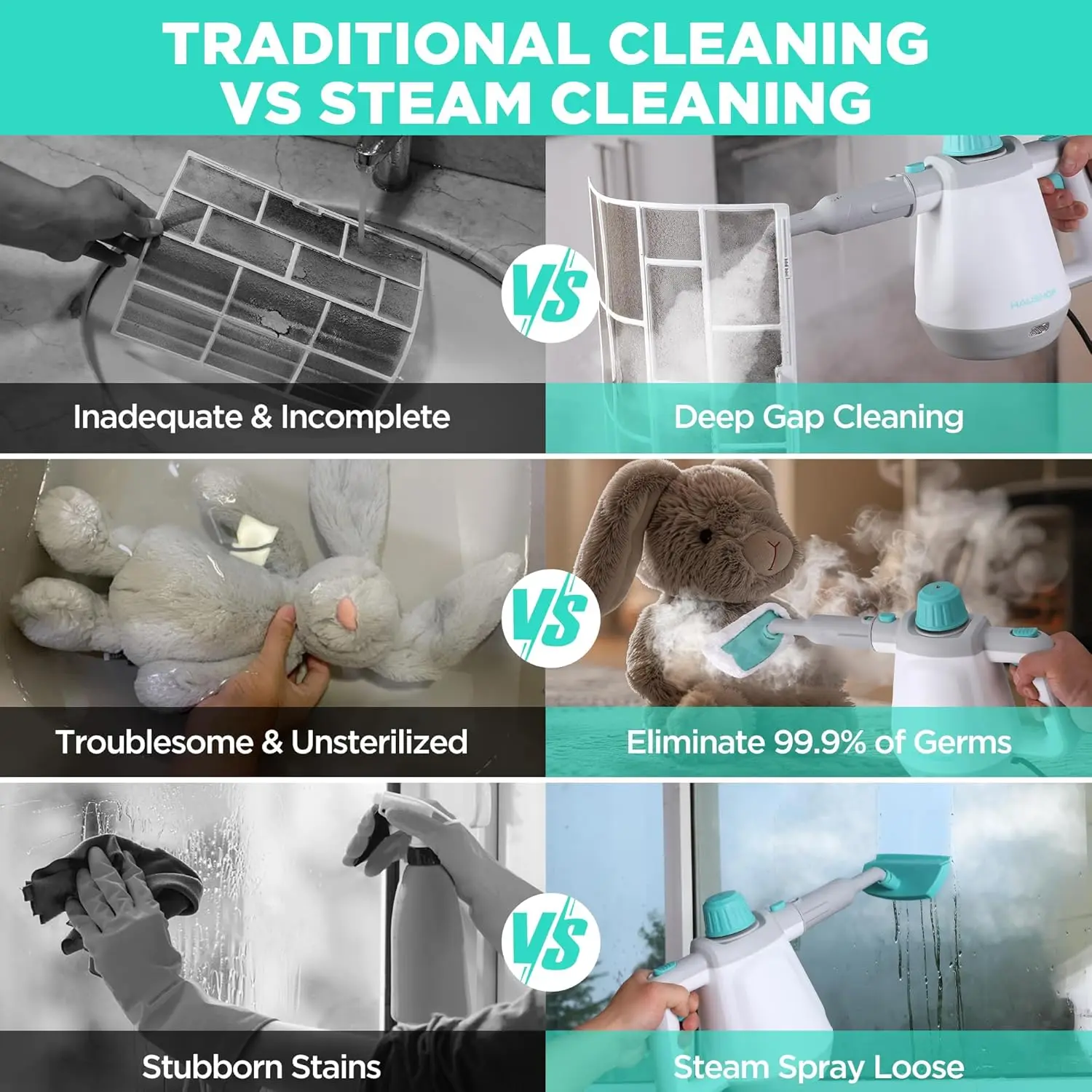 เครื่องทำความสะอาดไอน้ำแบบมือถือพร้อมอุปกรณ์เสริม 11 ชิ้น อเนกประสงค์สำหรับพื้น รถยนต์ เบาะ เบาะรองนั่ง รอยต่อกระเบื้อง และคราบไขมัน