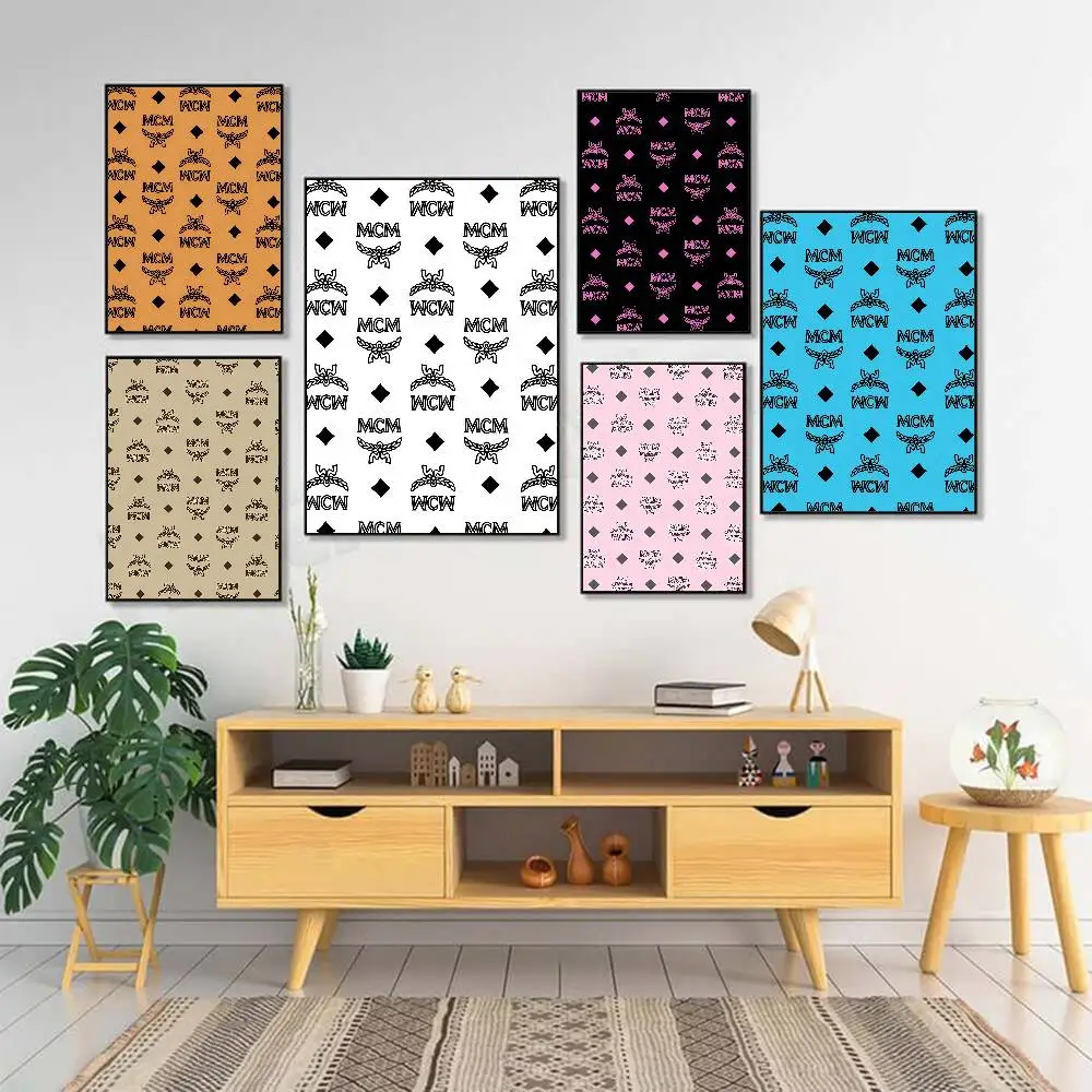 Pôster de marca famosa de luxo M-MCM, à prova d'água, pôsteres de filmes vintage, alta qualidade, impressão de arte de parede para decoração de quarto, presente