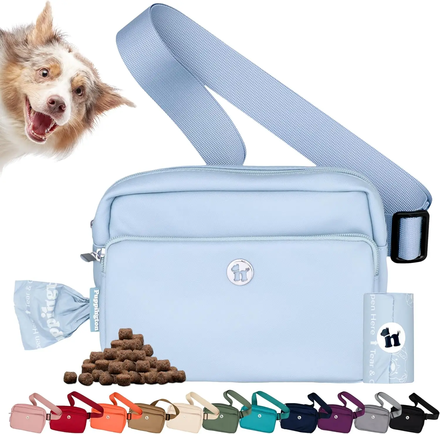

3-in-1 Crossbody Dog Walking Bag with Treat Pouch, Poop Bags & Dispenser - Ice Blue for Puppy Training