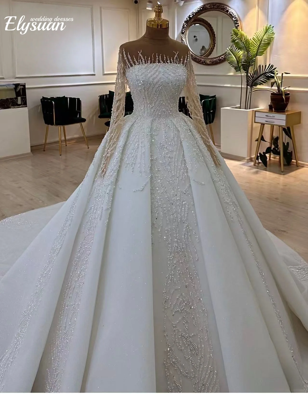 Lindo vestido de baile personalizado vestido de casamento princesa manga longa nu pescoço vestidos de noiva vestido de noiva