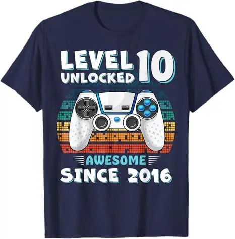 10-jährige Geburtstagsdekorationen für Jungen, T-Shirt „Awesome Since 2016“, Level 10 Unlocked Video Gamer, 10. Geburtstag, Neuheits-T-Shirt-Kleidung – Detail 11