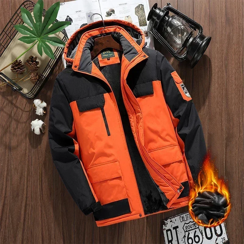 

Brand Men Fleece Jacket Comfort Outdoor Skiing Thickened Warm Parka Fashion Hooded Travel Cold Resistant Winter Padded Jackets