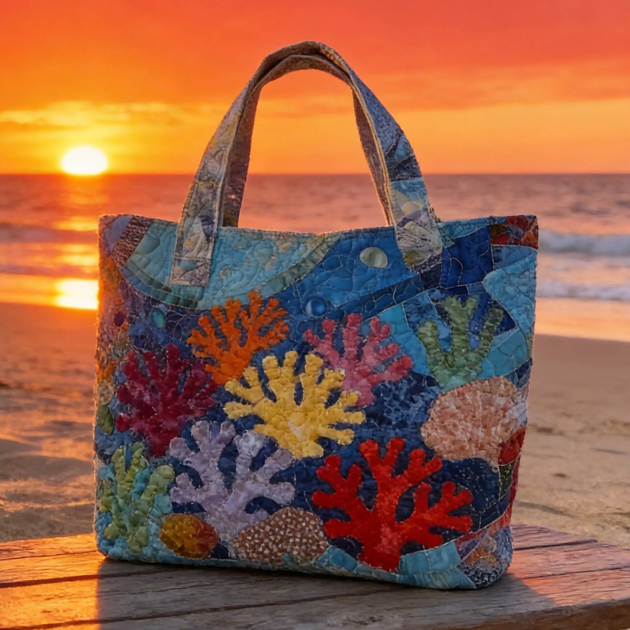 

Summer Ocean Coral Colorful Quilted Tote Bag Women Men Beach Holiday Travel Casual Lightweight Shopping Handbag