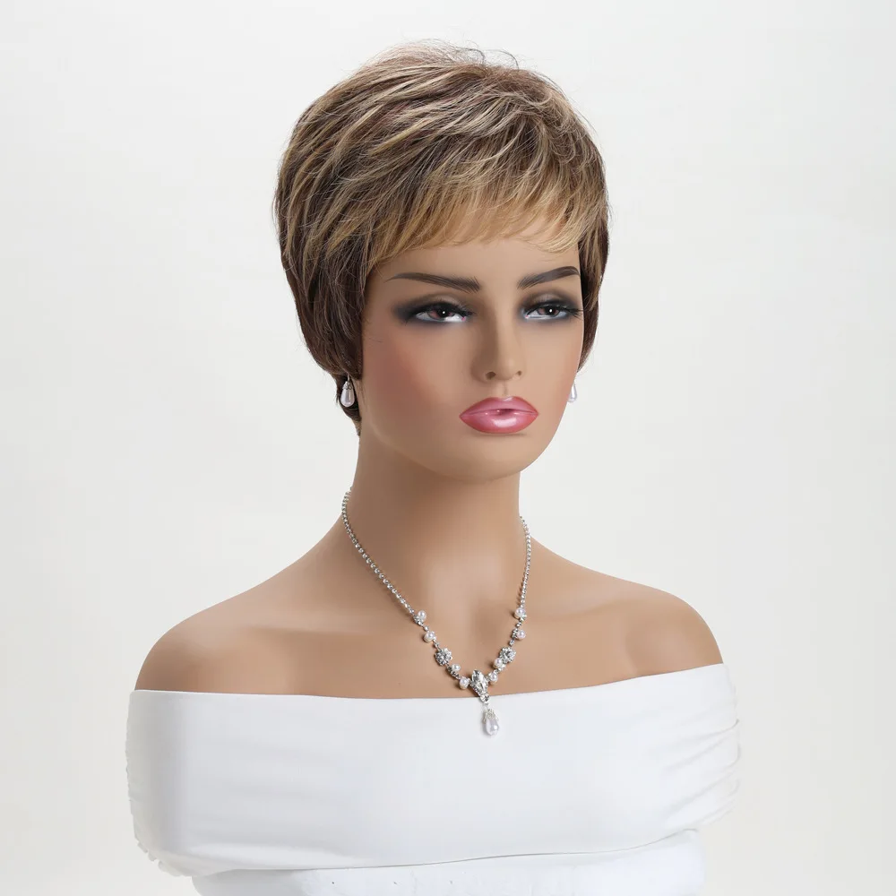 Perruques synthétiques courtes mode femmes mixte marron perruque droite fibre résistante à la chaleur usage quotidien fête Cosplay faux cheveux