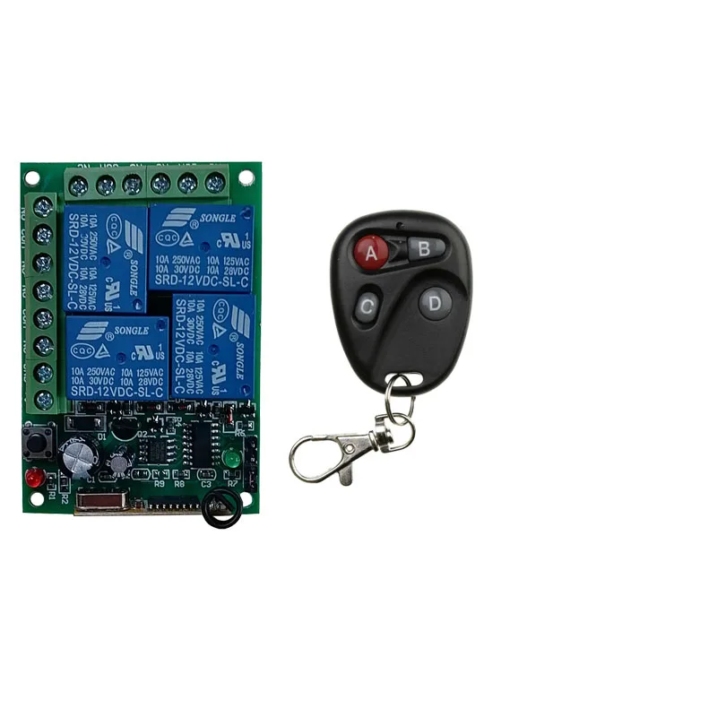 รีเลย์10A RF ไร้สาย DC 12V 24V 4CH 4 Ch รีโมทคอนโทรลไร้สาย433 MHz สำหรับเปิดประตูโรงรถ