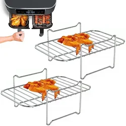 Kitchen Grill Air Fryer Rack for Ninja Dual Air Fryer with Barbecue Sticks for Double Basket Air Fryers Oven Microwave Baking