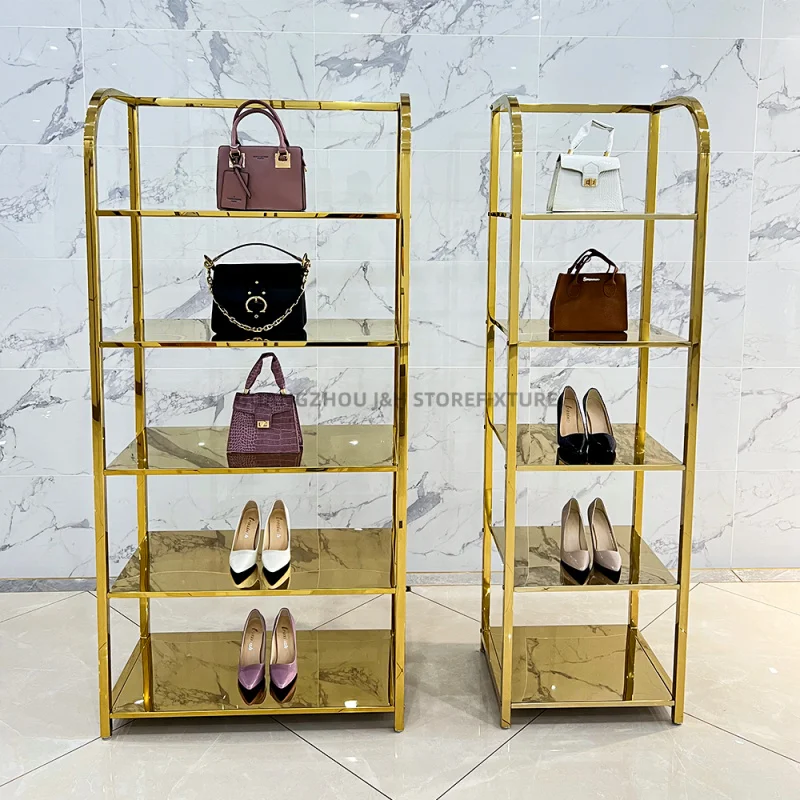 

Customized. luxury modern ladies shoes shop interior design stainless steel shoe display rack retail shoes bag display stan