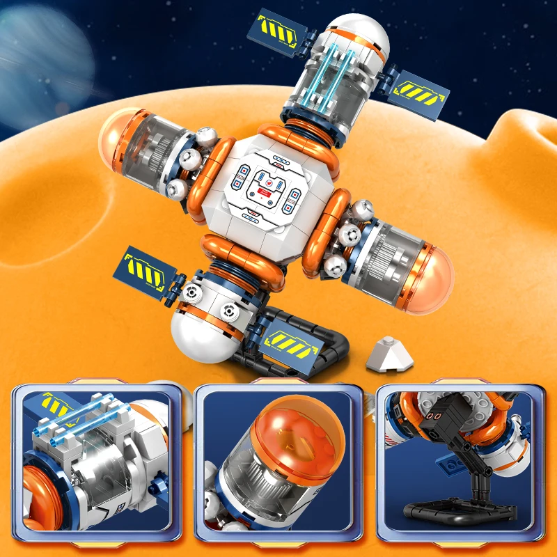 Bloques de construcción de ciudad espacial con estación espacial y modelo de cohete tripulado, juguetes de astronauta para niños y niñas, regalos de navidad
