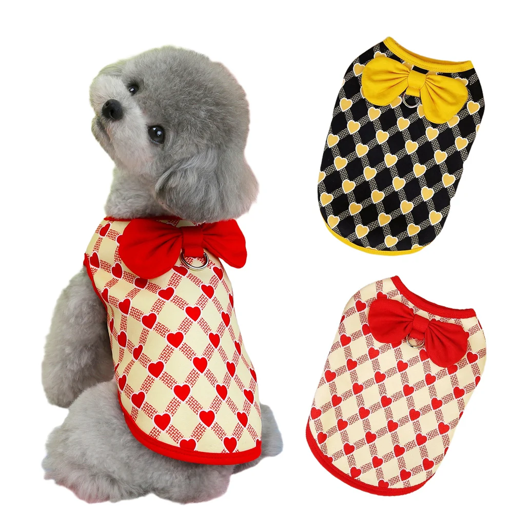 

Dog Shirts with Love Pattern Super Big Bowknot ,Small Dogs Clothes Puppy Vest Gift for Dog Valentine's Mother Day Apparel Shirt
